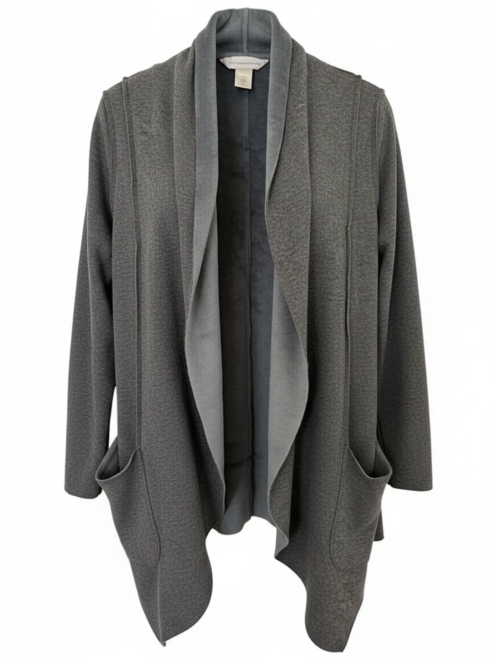 Soft Surroundings Light Gray Plush-Collar Open Cardigan